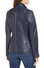 Cole Haan Leather Moto Jacket Navy