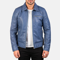 Lavendard Blue Leather Biker Jacket