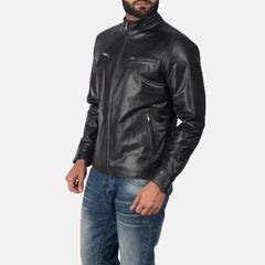Austere Black Leather Biker Jacket