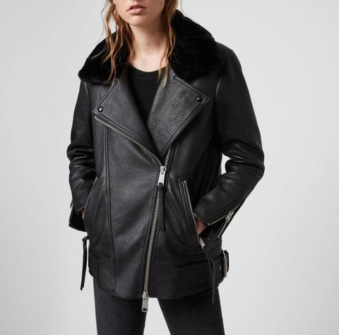 MAIZIE 2-IN-1 SHEEPSKIN LEATHER BIKER JACKET