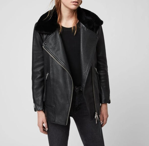MAIZIE 2-IN-1 SHEEPSKIN LEATHER BIKER JACKET