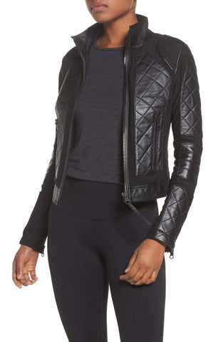 BLANC NOIR Leather & Mesh Moto Jacket