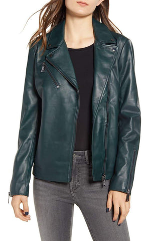 BERNARDO Curry Lamb Leather Moto Jacket