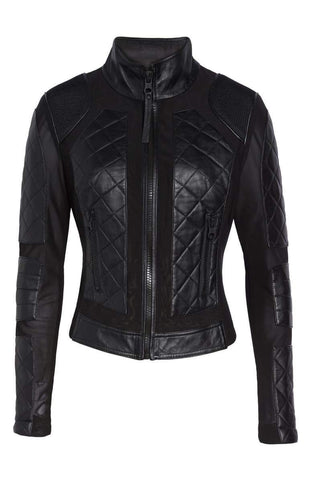 BLANC NOIR Leather & Mesh Moto Jacket