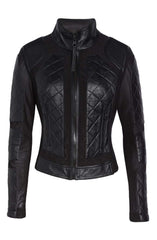 BLANC NOIR Leather & Mesh Moto Jacket