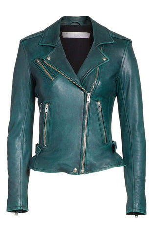 IRO Leather Moto Jacket Dark Green