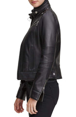 Stand Collar Leather Moto Jacket