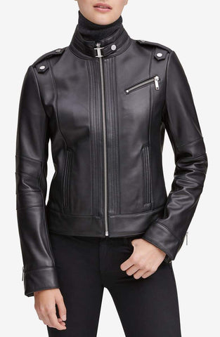Stand Collar Leather Moto Jacket