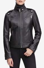 Stand Collar Leather Moto Jacket