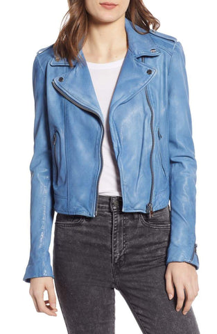 Donna Lambskin Leather Moto Jacket
