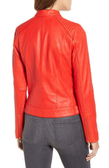 Cole Haan Leather Moto Jacket Red