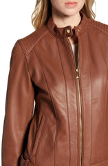 Cole Haan Leather Moto Jacket Hickory