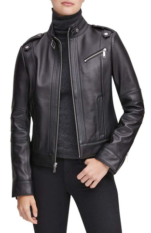 Stand Collar Leather Moto Jacket