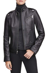 Stand Collar Leather Moto Jacket