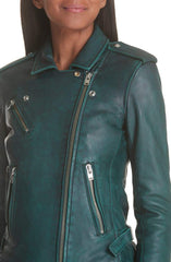 IRO Leather Moto Jacket Dark Green