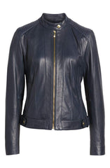 Cole Haan Leather Moto Jacket Navy