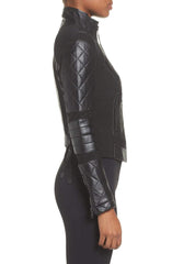 BLANC NOIR Leather & Mesh Moto Jacket