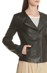 Zip Cross Front Leather Jacket