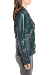 BERNARDO Curry Lamb Leather Moto Jacket