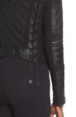 BLANC NOIR Leather & Mesh Moto Jacket