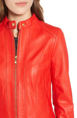 Cole Haan Leather Moto Jacket Red