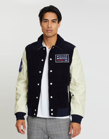 Leather and Corduroy Varsity Jacket
