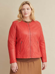 Plus Size Leather Jacket with Side Stitching