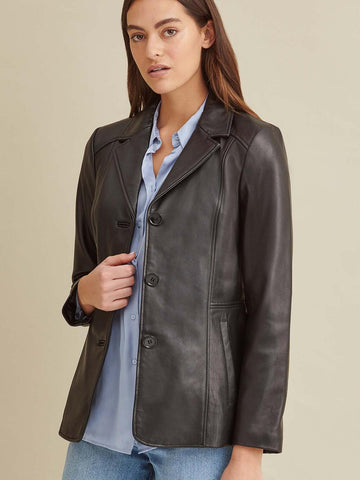 Notch Collar Leather Jacket