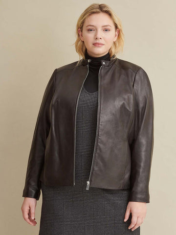 Plus Size Classic Scuba Leather Jacket