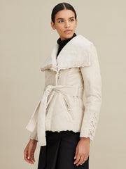 Faux-Shearling Asymmetric Belted Coat