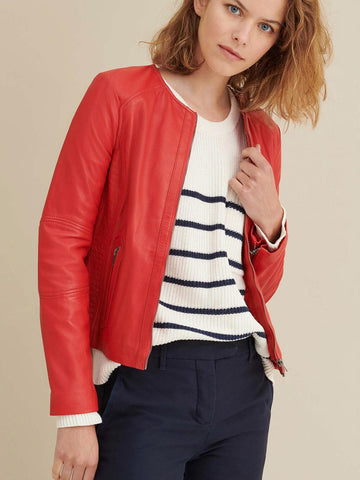Leather Jacket with Side Stitching