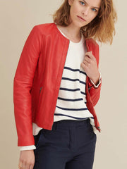 Leather Jacket with Side Stitching