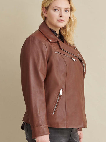 Plus Size Leather Jacket with Metallic Details