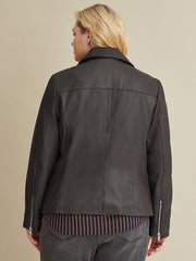 Plus Size Leather Jacket with Metallic Details