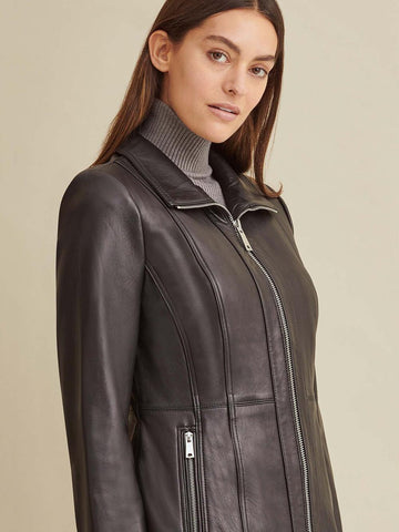Convertible Collar Leather Jacket