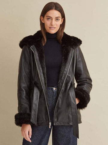 Genevieve Belted Leather Jacket