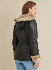 Plus Size Belted Leather Jacket