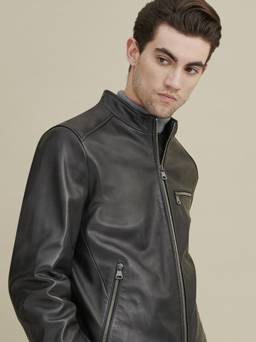 Leather Jacket with Zipper Pockets
