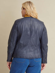 Plus Size Leather Jacket with Side Stitching