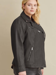 Plus Size Leather Jacket with Metallic Details