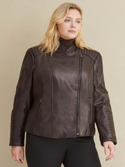Plus Size Quilted Leather Moto Jacket