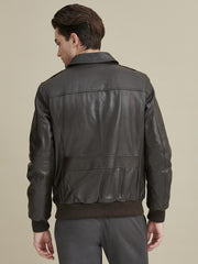 Big & Tall Leather Jacket with Flag Print Lining
