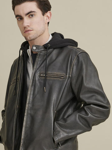 Alan Leather Jacket with Hood