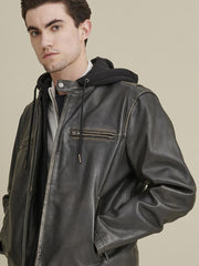 Alan Leather Jacket with Hood
