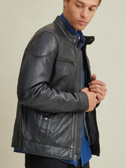 Leather Jacket with Shoulder Patches