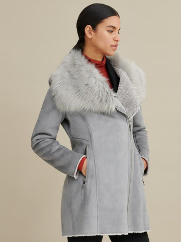 Faux-Shearling Asymmetric Coat