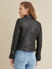 Leather Jacket with Quilted Shoulder
