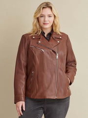 Plus Size Leather Jacket with Metallic Details