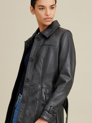 Natasha Belted Leather Trench