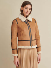 Piped Faux Shearling Coat
